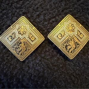 Vintage Damascene Clip On Earrings, Spain